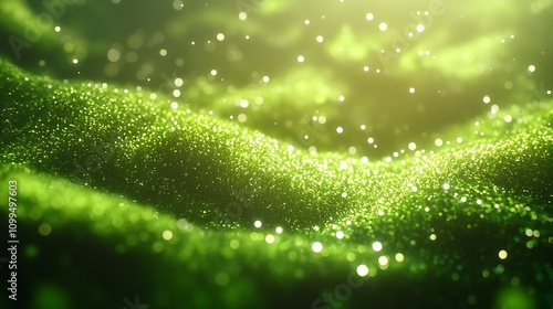 Emerald Green Glittering Lights Abstract Background with Sparkling Bokeh Effects : Generative AI