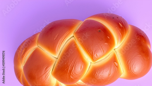 Challah bread above view, isolated on a purple background