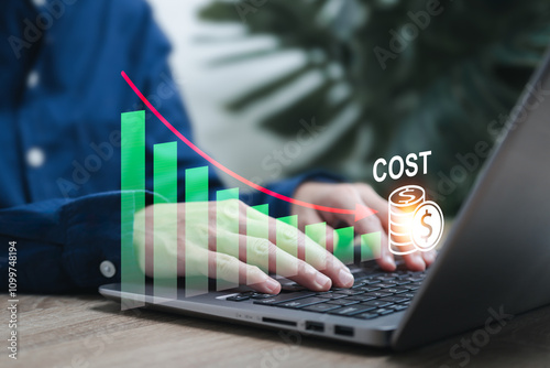 Cost and budget management, Cost reduction business finance concept, Businesswomen cost optimization, Strategy, Economic cost savings, Economy recession, Low budget, Effective business, Expense reduce