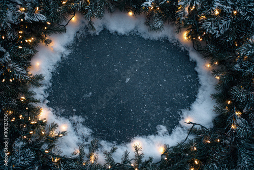 Snowy Evergreen Wreath with Fairy Lights 