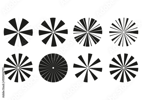 Set of Bursting Sun Rays Symbols in Black - Minimalist Radial Design Collection