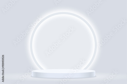 Light grey podium for presentation with bright white illuminated