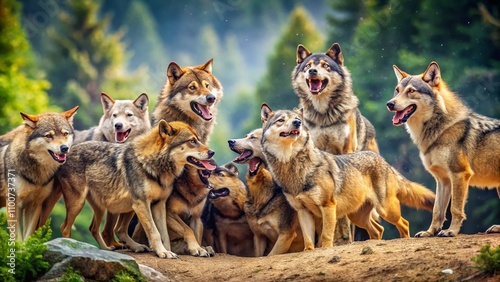 Panoramic View of Wolves Engaging in Dominance Battles in Their Natural Habitat, Showcasing the Intensity of Social Hierarchy and Survival in the Wild