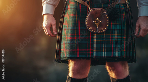 Close-up of man wearing a Scottish kilt