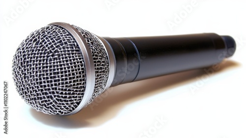  a black and silver cardioid microphone on a white background