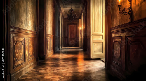 Haunting hallway of aristocratic mystery. Archaic. Illustration