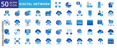 Digital network icon set of modem, vpn, api, packet, client, wan, gateway, cloud, digital, network, internet, cloud computing, wifi, server, port, firewall, encryption, router, ethernet, lan, http