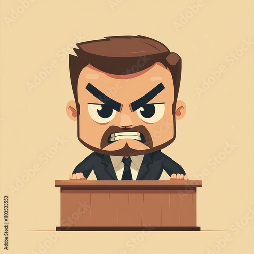 A modern flat 2D cartoon of an angry court stenographer