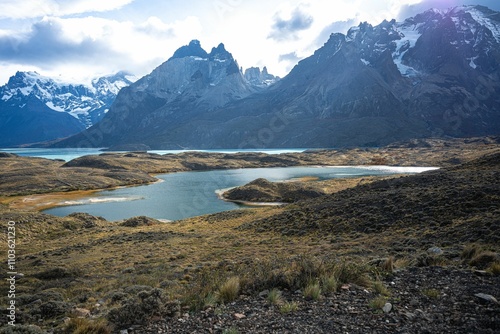 Torres del Paine peaks and glacial lakes