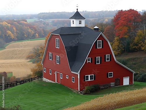 A billboard on the side of a rural barn with a golden wheat field stretching into the distance