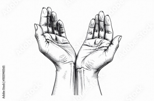 Two hands are raised with palms open, symbolizing willingness and receptiveness in a minimalist setting. Generative AI