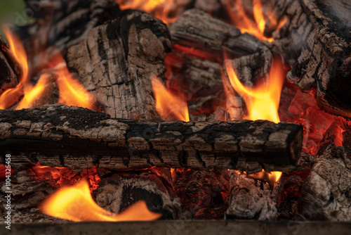 close-up of a burning campfire