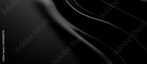 3d soft black waves background. Dark silk crumples. Elegant minimalistic satin ripples backdrop. 3d render illustration