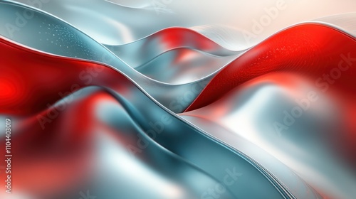 Abstract red and silver metallic waves flowing smoothly.