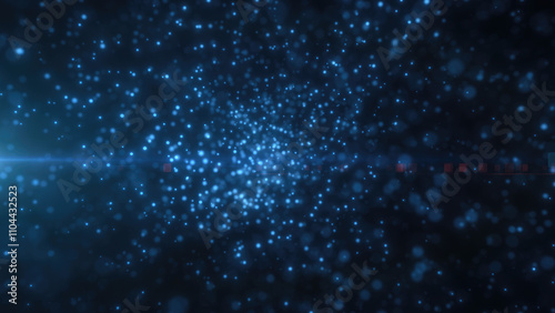 Blue bokeh lights on a dark background, creating a deep, serene, and futuristic ambiance with a cosmic touch