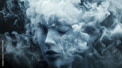 Cortical plasticity cerebellar circuits and temporal coding human head covered in smoke like clouds symbolizing confusion mental struggle and clouded thoughts. Temporal. Illustration