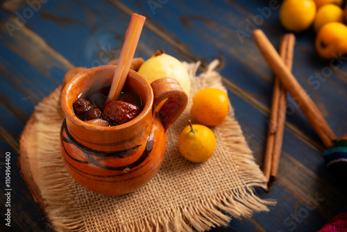 Mexican Christmas fruit punch. In Mexico it's called Ponche, is a hot fruit-infused drink, traditionally consumed in the December season during posadas party and Christmas Eve.