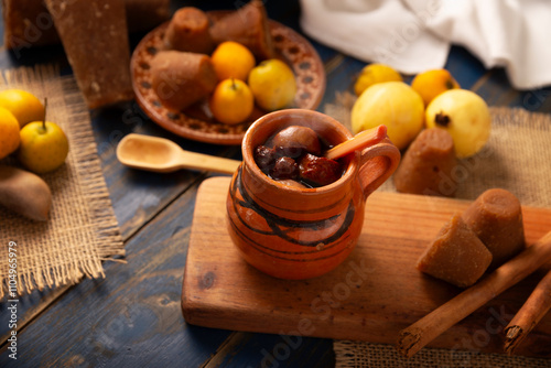 Mexican Christmas fruit punch. In Mexico it's called Ponche, is a hot fruit-infused drink, traditionally consumed in the December season during posadas party and Christmas Eve.