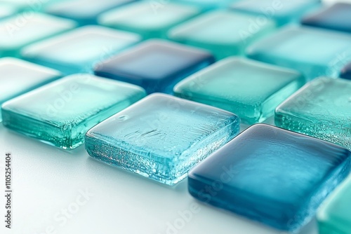 Close-Up of Glossy Blue Glass Tiles