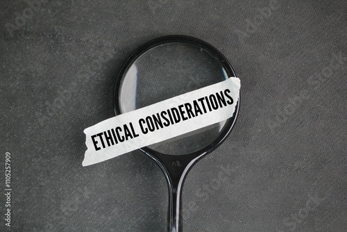 magnifying glass and a white sticker with the words Ethical considerations. principles that inform research methods and designs.