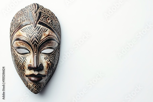 Intricate tribal mask on white background