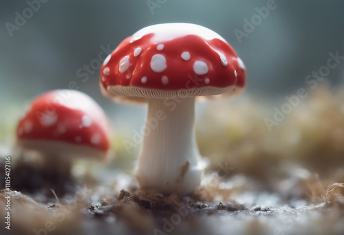 Agaric Mushroom in Glossy Toy Style Isolated on White Transparent Background Element Funny element