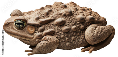 Close-up of a toad with warty skin and distinct eyes.