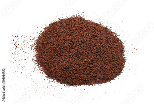 Ground coffee on white background. Arabica coffee scattered on white as abstract background.