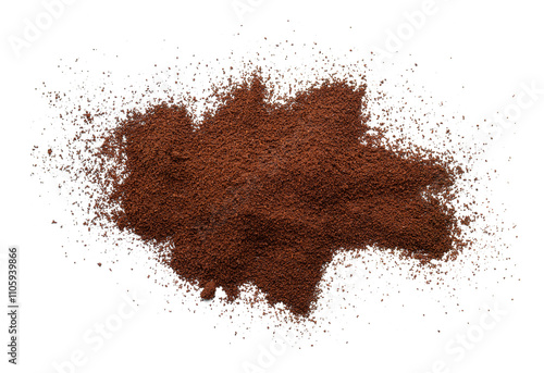 Ground coffee on white background. Arabica coffee scattered on white as abstract background.