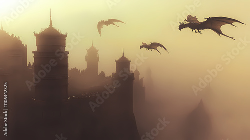 Legendary dragons soaring above ancient kingdoms, their power unmatched and revered. Draconic. Illustration