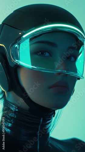 Mujer con casco futurista