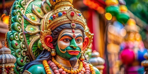 Stunning Macro Photography of a Hanuman Statue in Karol Bagh, New Delhi with Intricate Details and Vibrant Colors Capturing the Spiritual Essence of the Locale