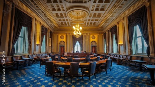 United States Senate Hearing Room with Committee Members at Dais and Seal