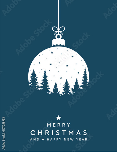 christmas greeting card with hanging ball decoration vector illustration