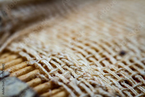 Extreme closeup of an old book from the side. Selective soft focus, shallow depth of field. Bibliophile, bookworm abstract background. Book binding detail.