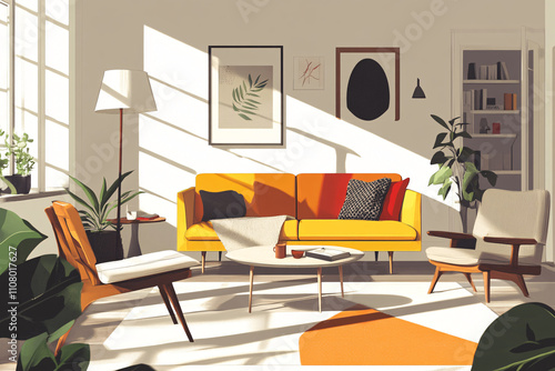 Bright Scandinavian Living Room with Yellow Furniture