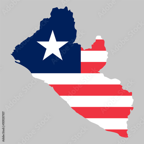 Liberia outline of map on background of national flag