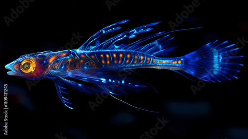 Deep-sea dragonfish: bioluminescent marvel of the abyssal plains ai generated. Abyssal. Illustration