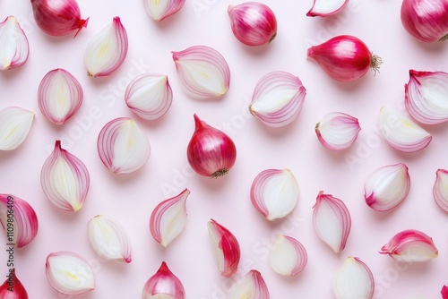 Textured Background of Red and White Onions: Natural Ingredients for Culinary Inspiration