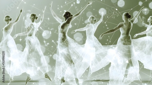 Ethereal Ballet Dancers in Graceful Performance on Illuminated Stage