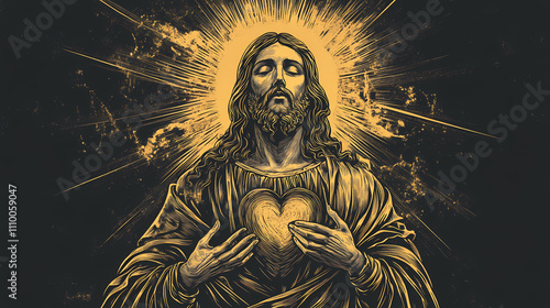 Sacred heart of the lord, jesus christ with immaculate heart. Sacred. Illustration