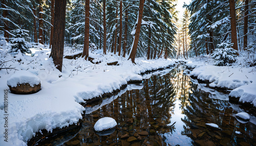 "Rivière enchantée en hiver"