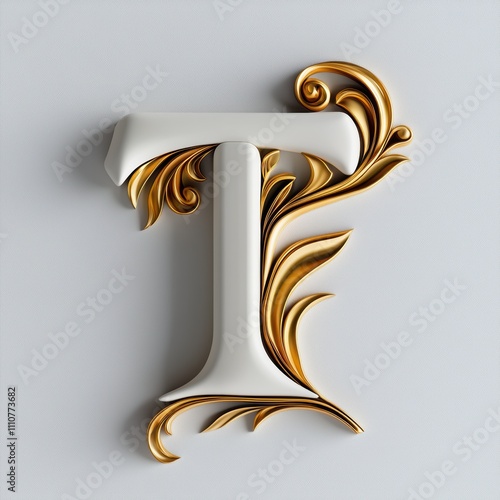 Elegant 3D Cream and Gold Letter T Design