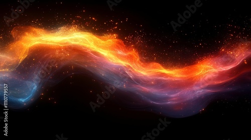 Stunning Abstract Background with Flowing Colors of Orange, Blue, and Purple Creating Ethereal Waves of Light and Sparkles in a Cosmic Landscape