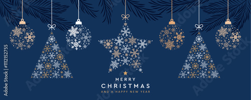 merry christmas card with hanging ball decoration vector illustration