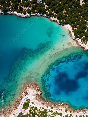 South Corsica, turquoise sea and green landscape from above. France