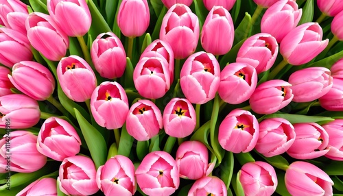 Pink tulips top view