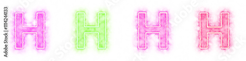 Set of 4 letter H with fire and smoke effects isolated on a transparent background. Transparent elements for graphic design.