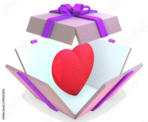 gift box with heart holographic isolated on transparent background