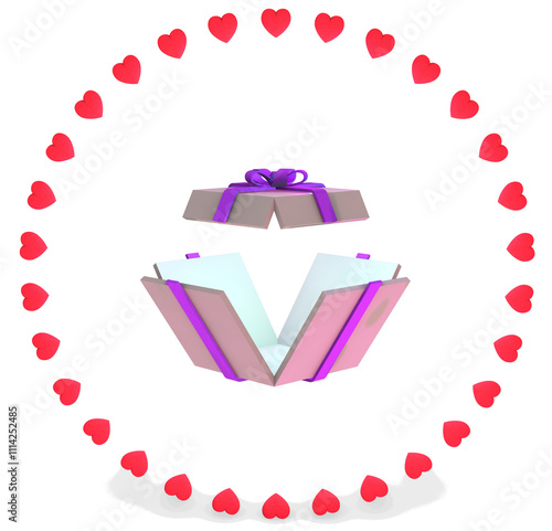 gift box with heart frame holographic isolated on transparent background